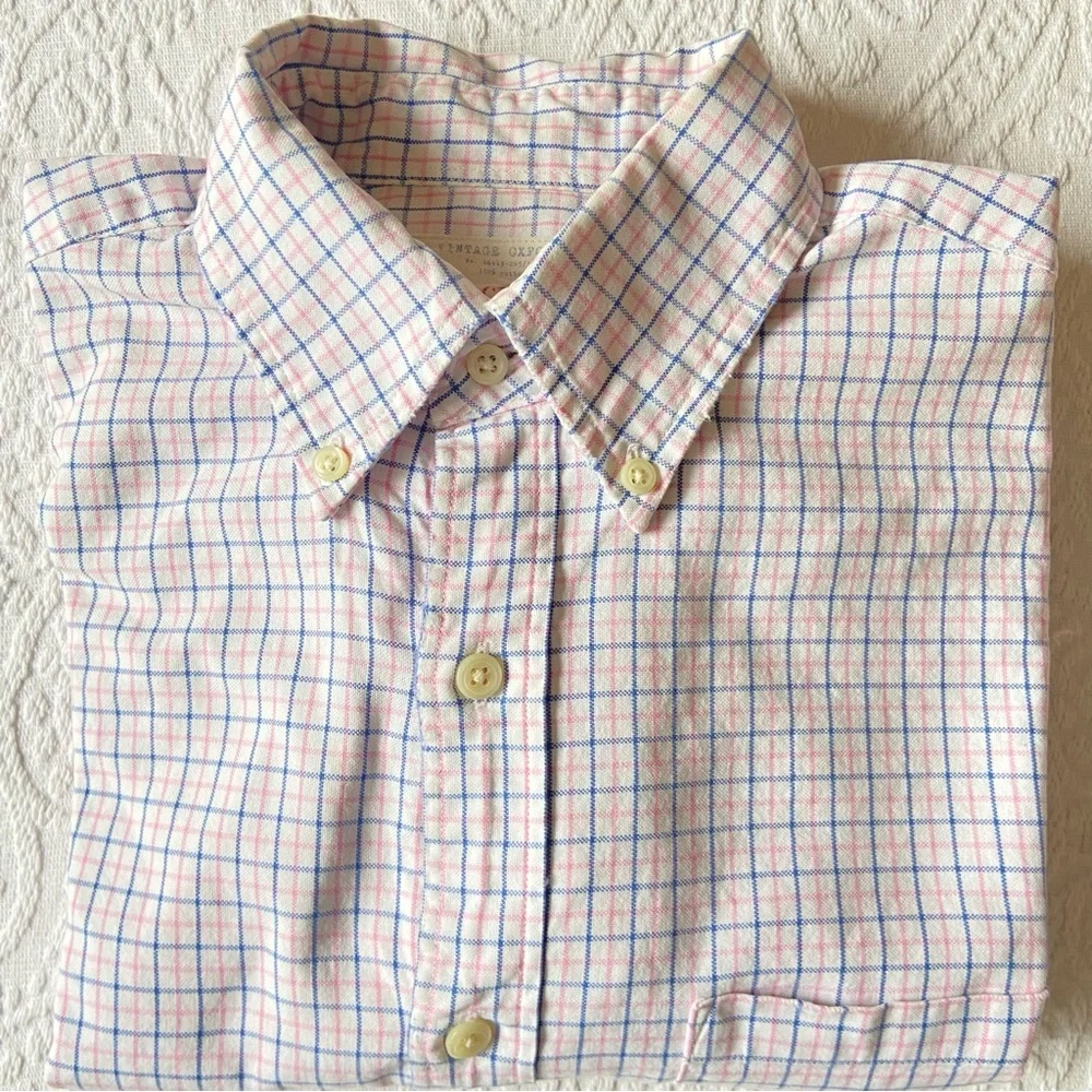 J. Crew Vintage Casual Button Down Shirt in White Pink and Blue Men’s Small